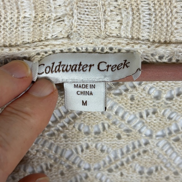 Coldwater Creek Open Knit Cardigan Sweater Sz M Beachy Boho Long Sleeve Beige - Picture 4 of 10